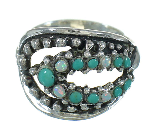 Silver Turquoise And Opal Southwest Jewelry Ring Size 7-1/2 YX68886