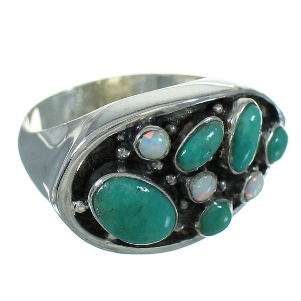Authentic Sterling Silver Turquoise And Opal Southwestern Jewelry Ring Size 8 YX68902