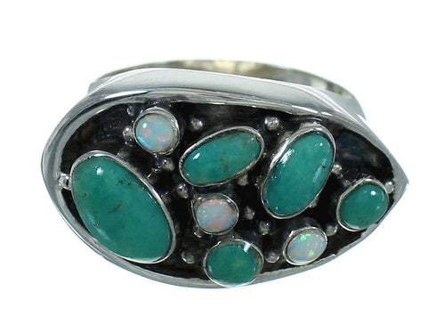 Authentic Sterling Silver Turquoise And Opal Southwestern Jewelry Ring Size 8 YX68902