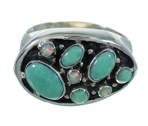 Silver Opal And Turquoise Southwestern Ring Size 5 YX68908