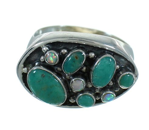 Authentic Sterling Silver Opal And Turquoise Southwest Jewelry Ring Size 6-1/2 YX68923