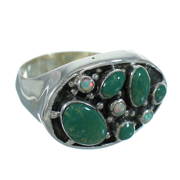 Southwestern Silver Opal And Turquoise Jewelry Ring Size 6-3/4 YX68926