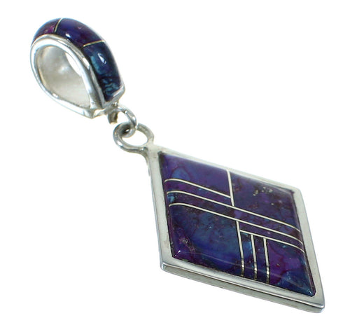 Southwest Authentic Sterling Silver Magenta Turquoise Inlay Pendant QX68519