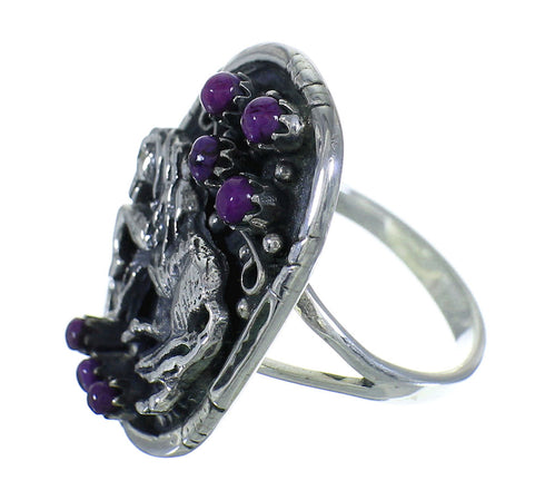 Southwestern Genuine Sterling Silver Magenta Turquoise Horse Ring Size 6 QX68700