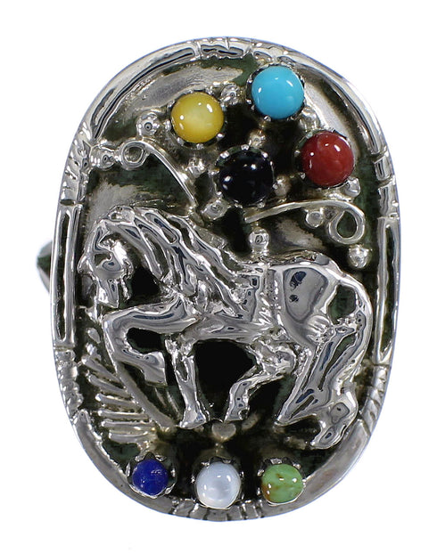 Southwest Multicolor And Silver Horse Ring Size 6 YX70947