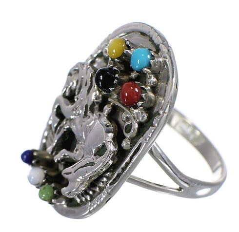Southwest Multicolor And Sterling Silver Horse Ring Size 6-1/2 YX70959