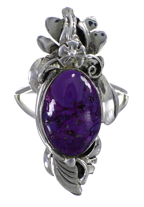 Southwestern Magenta Turquoise Sterling Silver Flower Ring Size 5-1/4 YX79505