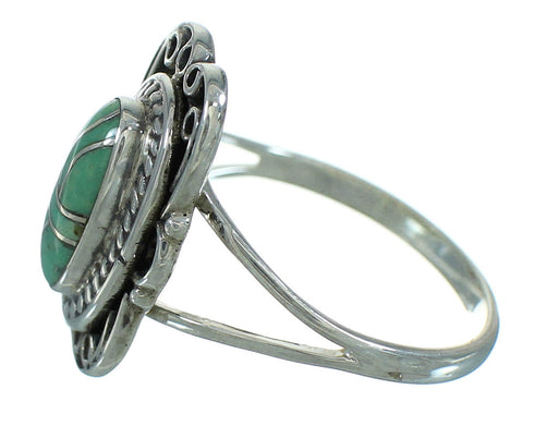 Southwestern Silver And Turquoise Inlay Jewelry Ring Size 7-1/2 YX69683