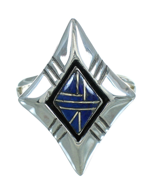 Silver Lapis Inlay Southwestern Ring Size 8-3/4 AX73709