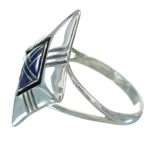 Silver Lapis Inlay Southwestern Ring Size 8-3/4 AX73709
