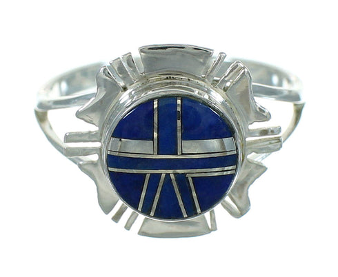 Silver Southwest Lapis Inlay Jewelry Ring Size 8-1/4 AX73739