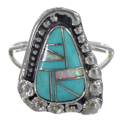 Turquoise Opal Genuine Sterling Silver Southwest Flower Ring Size 8-1/2 YX83192