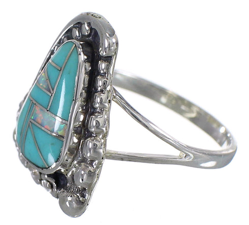 Turquoise Opal Genuine Sterling Silver Southwest Flower Ring Size 8-1/2 YX83192