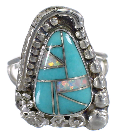 Opal Turquoise Silver Southwestern Flower Ring Size 6-1/2 YX83199