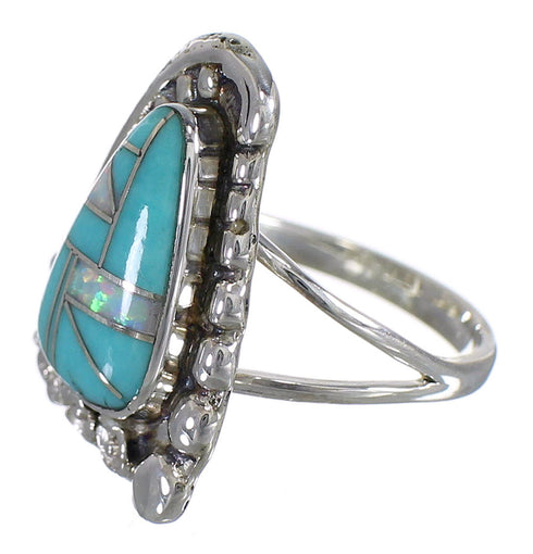 Opal Turquoise Silver Southwestern Flower Ring Size 6-1/2 YX83199
