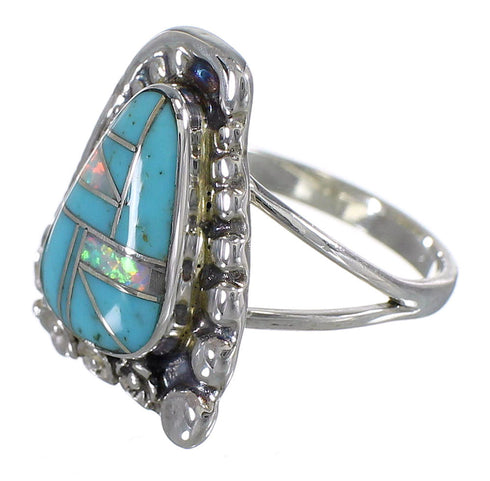 Silver Turquoise Opal Southwest Flower Ring Size 6-1/4 YX83210