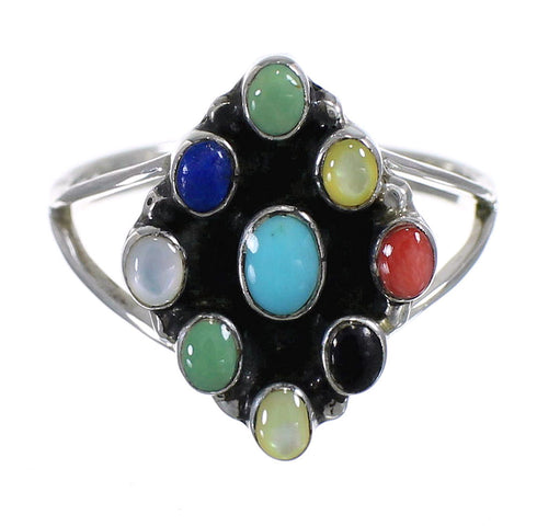 Authentic Sterling Silver Multicolor Southwestern Ring Size 7-1/2 WX71065