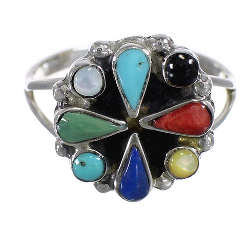 Southwestern Sterling Silver Multicolor Jewlery Ring Size 8-1/2 WX71086