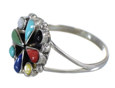 Southwestern Sterling Silver Multicolor Jewlery Ring Size 8-1/2 WX71086