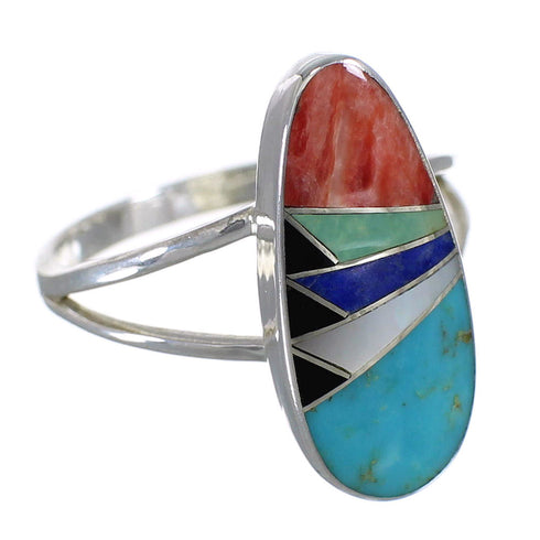 Multicolor Inlay And Sterling Silver Southwest Ring Size 7-1/4 WX75086