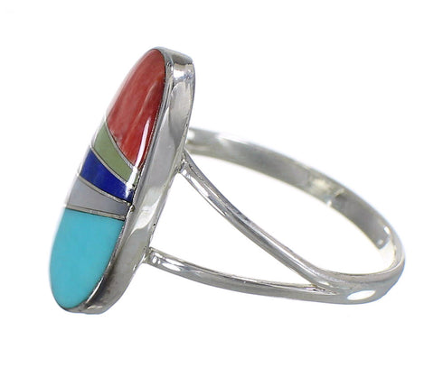 Southwest Multicolor Inlay And Genuine Sterling Silver Ring Size 5-3/4 WX75132