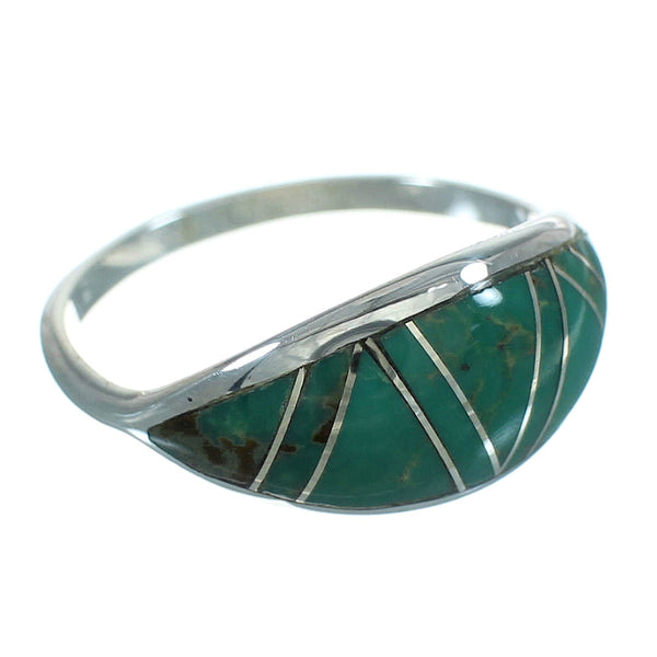 Southwestern Turquoise Inlay Silver Ring Size 5-3/4 AX80760