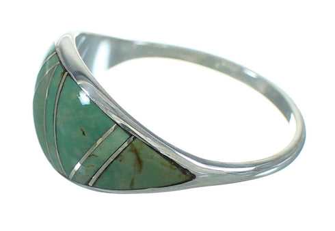 Southwestern Authentic Sterling Silver Turquoise Inlay Ring Size 4-3/4 AX80786