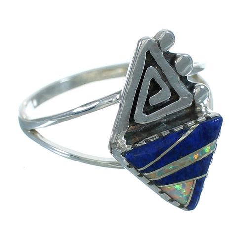 Water Wave Sterling Silver Southwest Lapis Opal Ring Size 5 QX82825