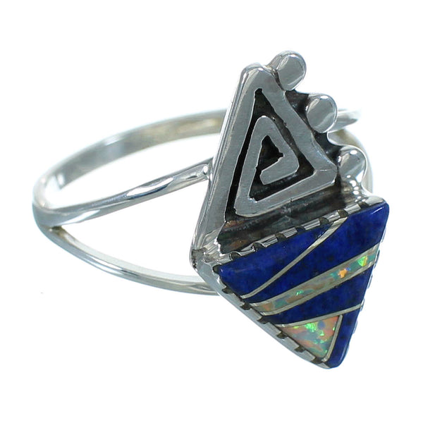 Water Wave Genuine Sterling Silver Southwest Lapis Opal Ring Size 7 QX82835