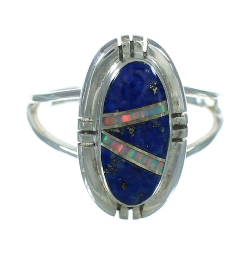Southwestern Sterling Silver Lapis Opal Ring Size 7-1/2 QX83271