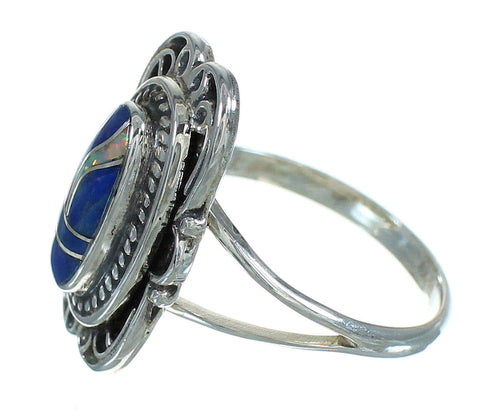 Southwestern Genuine Sterling Silver Lapis Opal Ring Size 4-1/2 QX83290