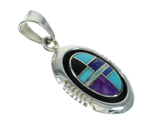 Authentic Sterling Silver Multicolor Inlay Southwest Pendant YX67456