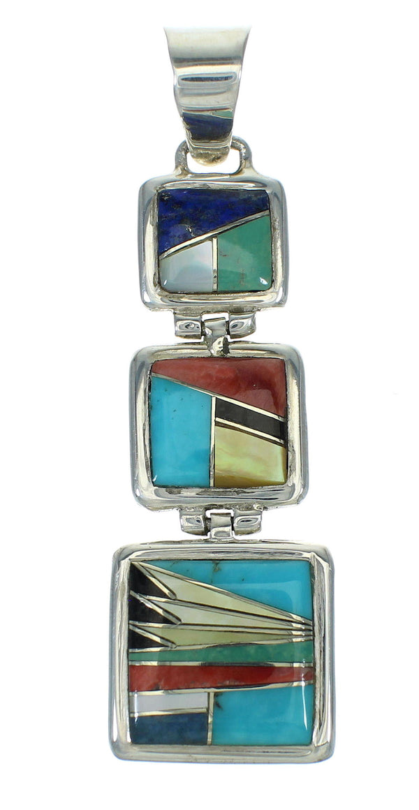 Multicolor Inlay And Genuine Sterling Silver Southwest Pendant YX67482