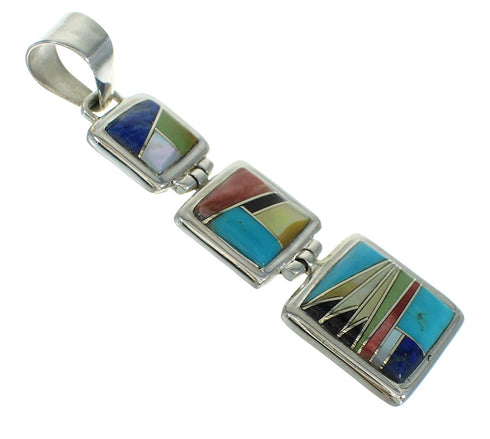 Multicolor Inlay And Authentic Sterling Silver Southwest Slide Pendant YX67487