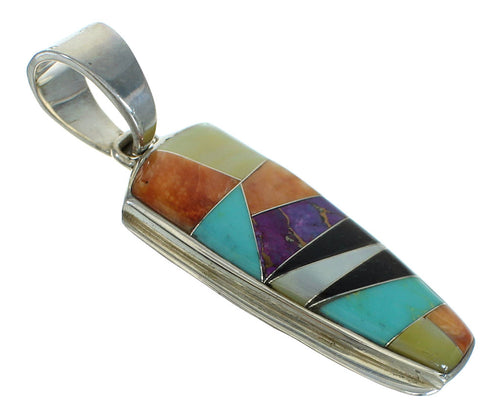 Multicolor Inlay And Authentic Sterling Silver Southwest Pendant YX67490