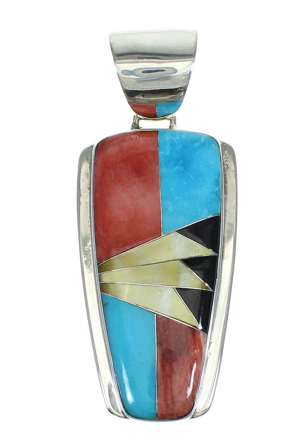 Genuine Sterling Silver And Multicolor Inlay Southwestern Pendant YX67497