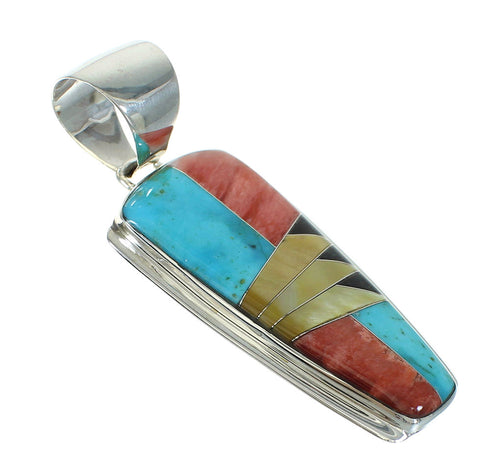 Genuine Sterling Silver And Multicolor Inlay Southwest Slide Pendant YX67498