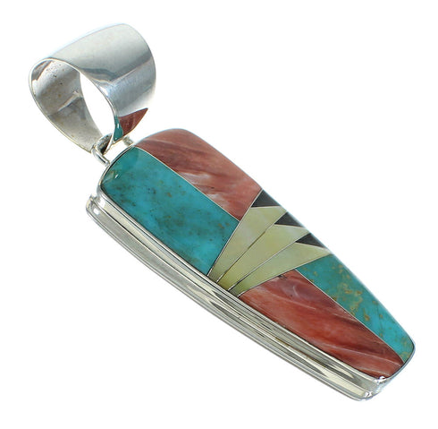 Authentic Sterling Silver And Multicolor Inlay Southwest Slide Pendant YX67502
