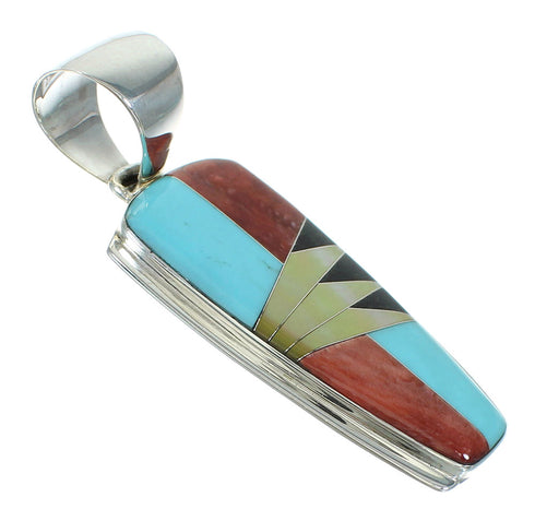 Sterling Silver And Multicolor Inlay Southwestern Slide Pendant YX67504