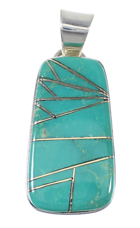Turquoise Inlay Silver Southwest Pendant QX78999