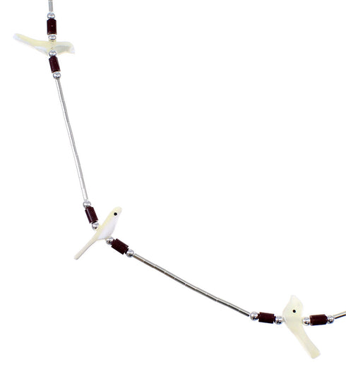 Jasper And Mother Of Pearl Bird Fetish Liquid Silver Necklace WX69171
