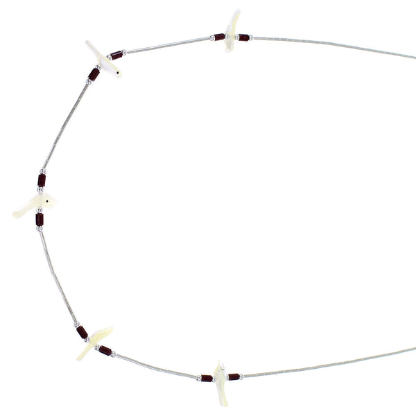 Mother Of Pearl And Jasper Fetish Bird Liquid Silver Necklace WX69172