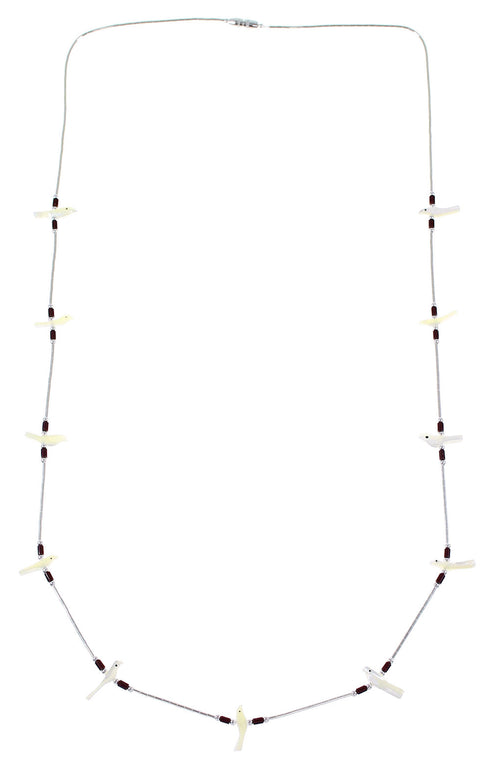 Liquid Silver Mother Of Pearl And Jasper Fetish Bird Necklace WX69173