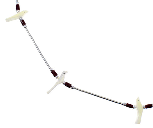 Liquid Silver Mother Of Pearl And Jasper Fetish Bird Necklace WX69173