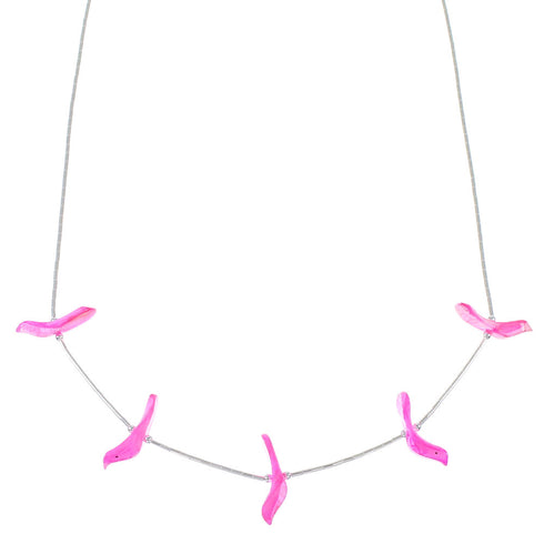 Liquid Sterling Silver And Pink Fetish Bird Necklace WX69193