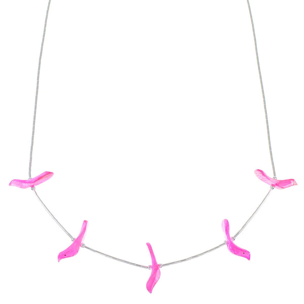 Liquid Sterling Silver And Pink Fetish Bird Necklace WX69193