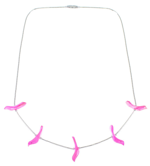 Liquid Sterling Silver And Pink Fetish Bird Necklace WX69193