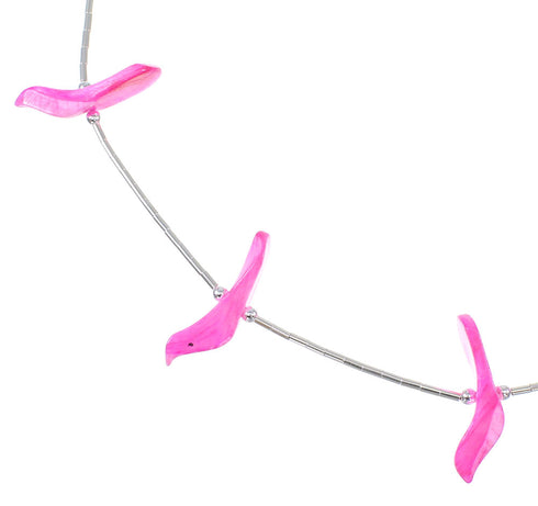 Liquid Sterling Silver And Pink Fetish Bird Necklace WX69193