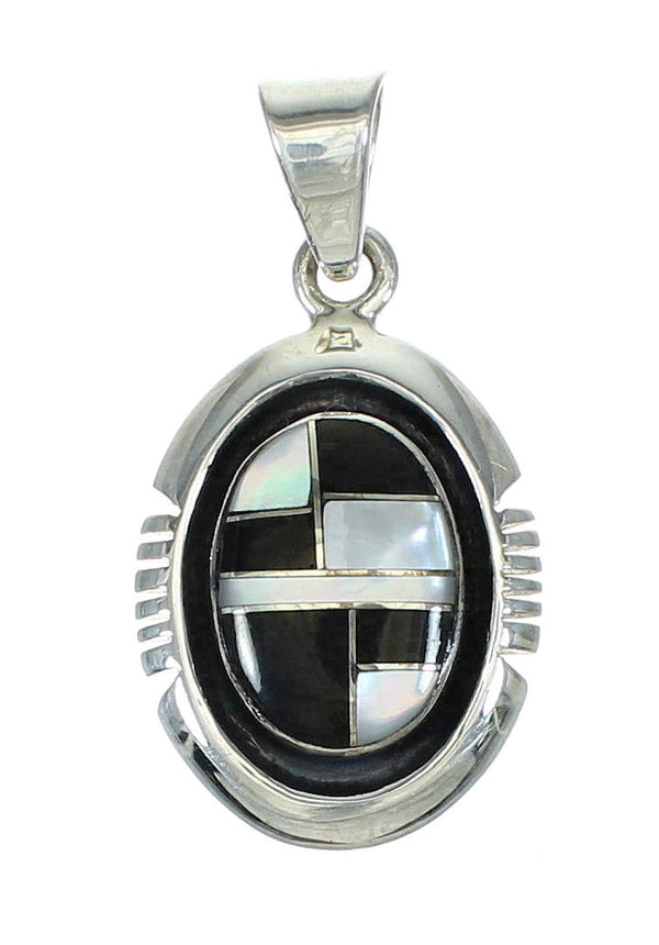 Southwest Sterling Silver Jet And Mother Of Pearl Pendant YX68229