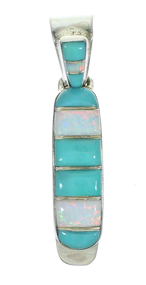 Southwest Genuine Sterling Silver Turquoise And Opal Pendant YX68245